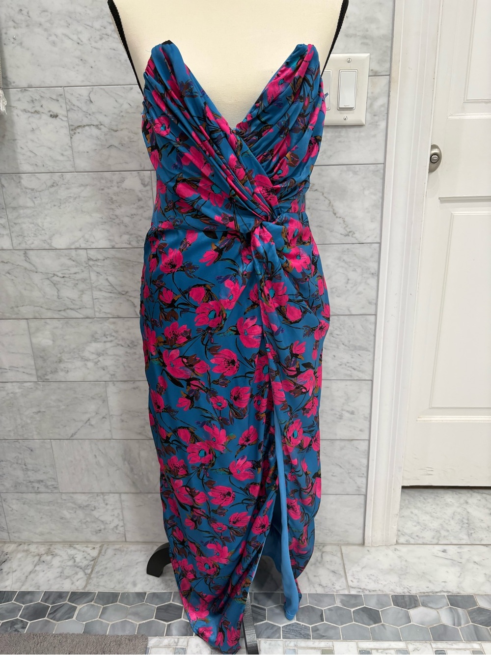 VICI Blue & Pink Floral Twist-Front Maxi Dress